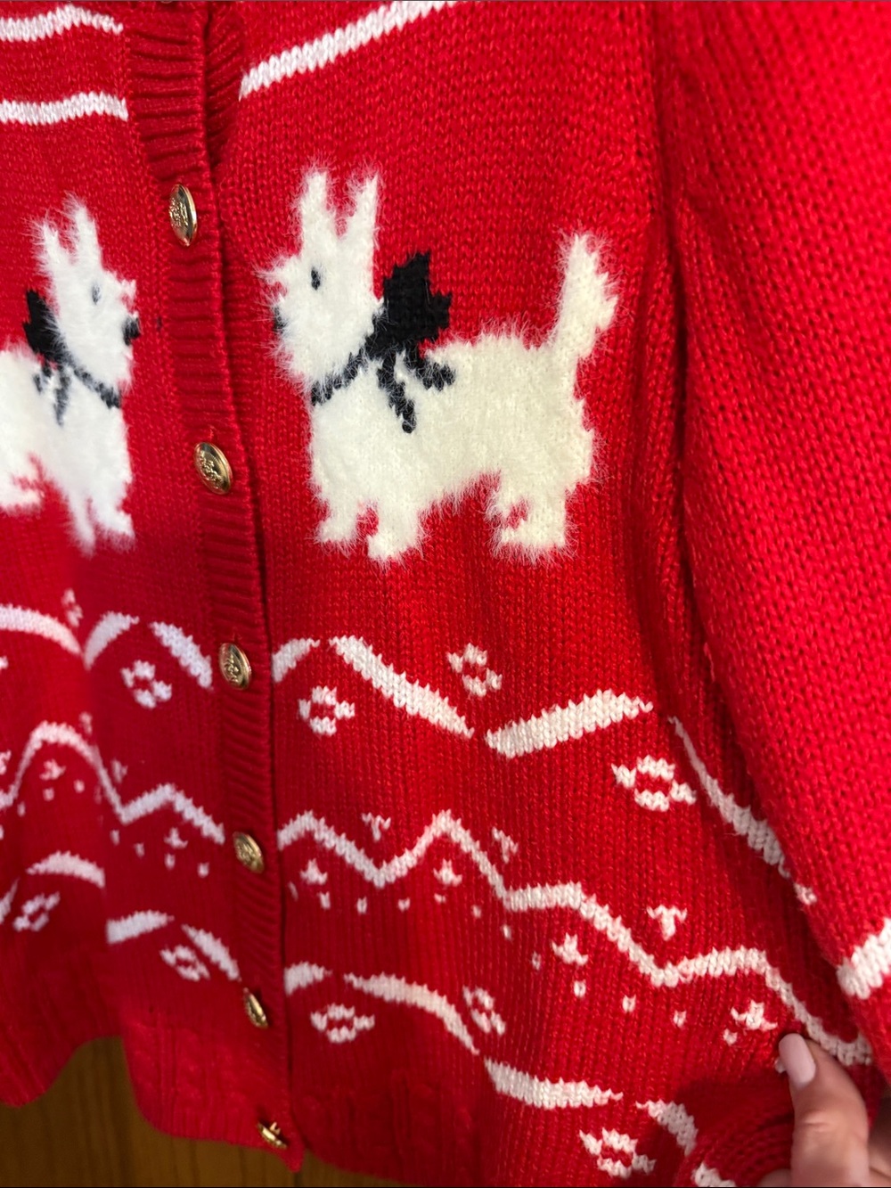 Talbots Red Holiday Dog-Pattern Cardigan Sweater - Picture 5 of 10